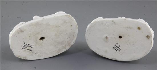 A rare pair of Longton Hall Snowman groups of sheep, c.1750-2, l. 10cm, small areas of restoration.